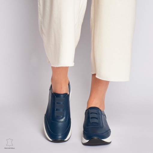 Pantofi Casual dama din Piele naturala CU INCHIDERE ELASTIC LF1233 BLEUMARIN - Img 2