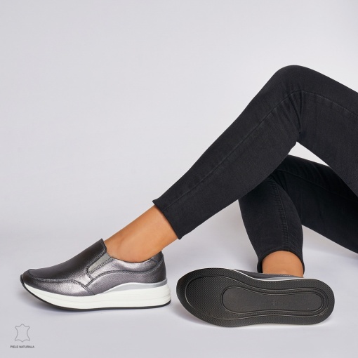 Pantofi Casual dama din Piele naturala CU INCHIDERE SLIP-ON LF1235 PEWTER - Img 3