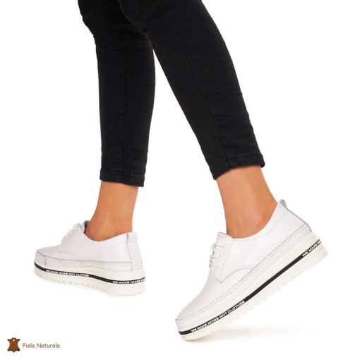 Pantofi Casual dama din Piele naturala cu talpa groasa LF0053 ALB - Img 3