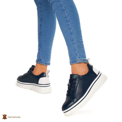 Pantofi Casual dama din Piele naturala cu talpa groasa LF0054 BLEUMARIN - Img 3