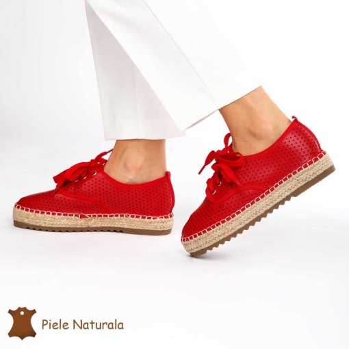 Pantofi casual dama din Piele naturală LF0153 ROSU - Img 2