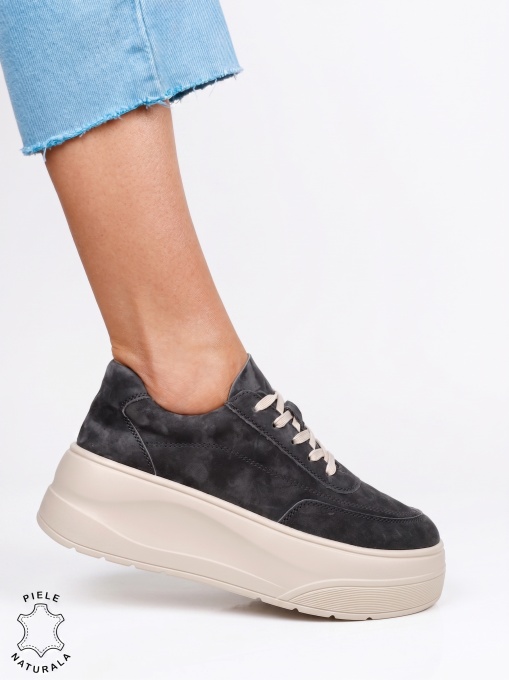 Pantofi casual damă din piele naturală, model sport LF1822 Gri - Img 2