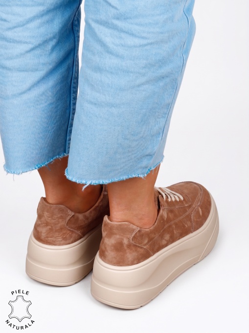 Pantofi casual damă din piele naturală, model sport LF1822 KHAKI - Img 3