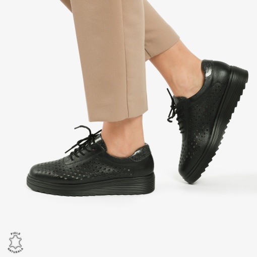Pantofi Casual dama din piele naturala Perforati LF0782 NEGRU - Img 3