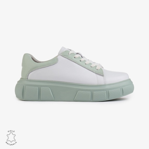 Pantofi Casual Dama Piele Naturala LF1000 Alb cu Verde - Img 4