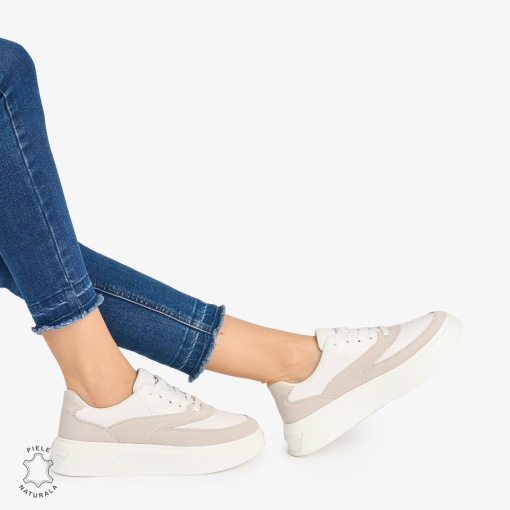 Pantofi casual dama piele naturala si piele naturala intoarsa LF0872 ALB - Img 2