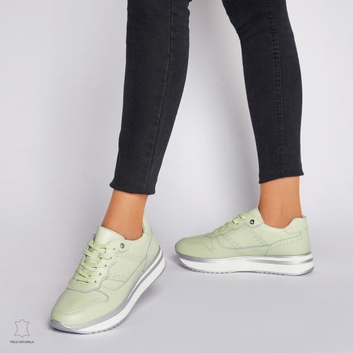 Pantofi casual de dama din piele naturala cu talpa groasa LF0001 Verde - Img 2