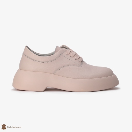 Pantofi Casual de dama din Piele naturala cu talpa groasa LF0524 ROZ - Img 2