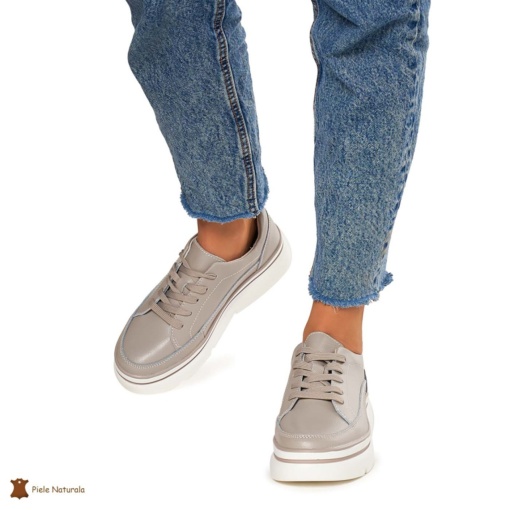 Pantofi Casual de dama din Piele naturala cu talpa groasa LF1319 GRI - Img 3