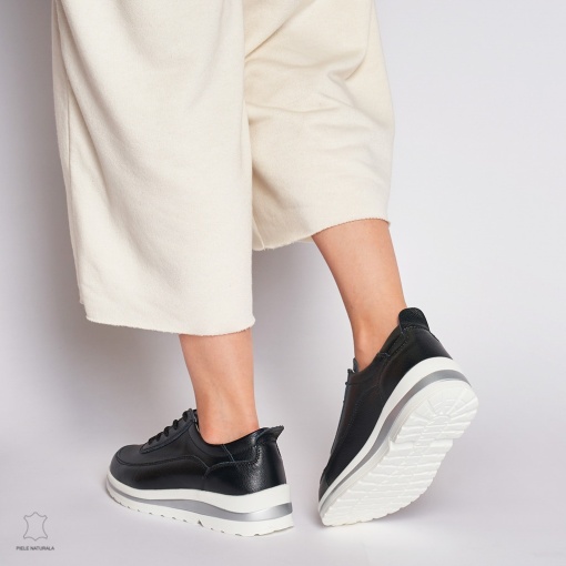 Pantofi casual de dama din piele naturala LF0002 NEGRU - Img 4