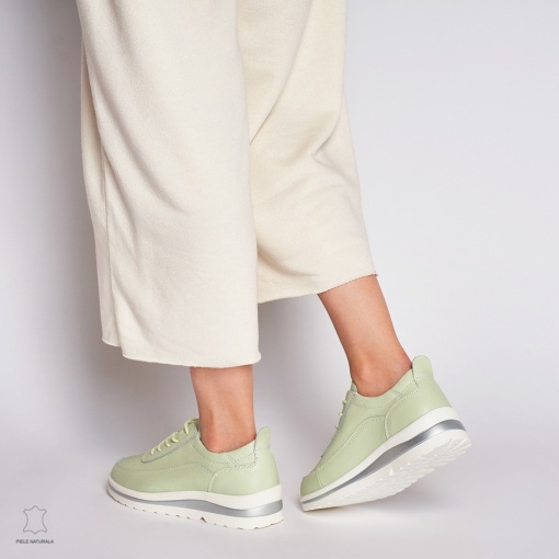 Pantofi casual de dama din piele naturala LF0002 VERDE - Img 3
