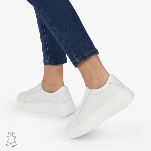 Pantofi CASUAL PIELE NATURALA cu detaliu lateral LF1273 Alb - Img 3