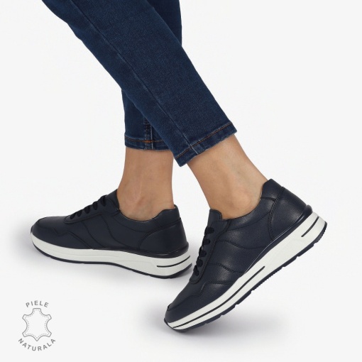 PANTOFI CASUAL Piele Naturala CU INCHIDERE SIRET SI MODEL PE TALPA LF1303 BLEUMARIN - Img 2