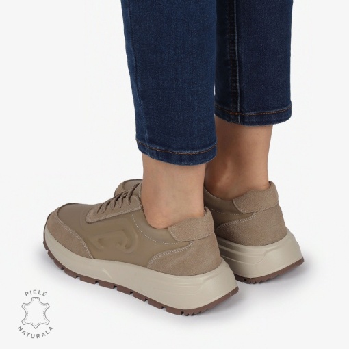 Pantofi casual piele naturala CU MODEL LATERAL LF1304 KHAKI - Img 4
