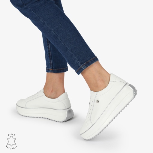 Pantofi CASUAL PIELE NATURALA cu talpa inalta LF1275 Alb - Img 3