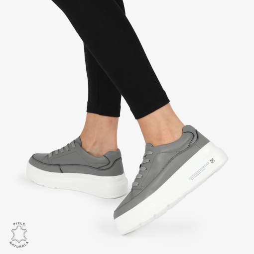 Pantofi CASUAL PIELE NATURALA LF1271 Gri inchis - Img 3