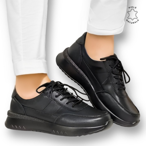 Pantofi casual piele naturala LF886 NEGRU - Img 2