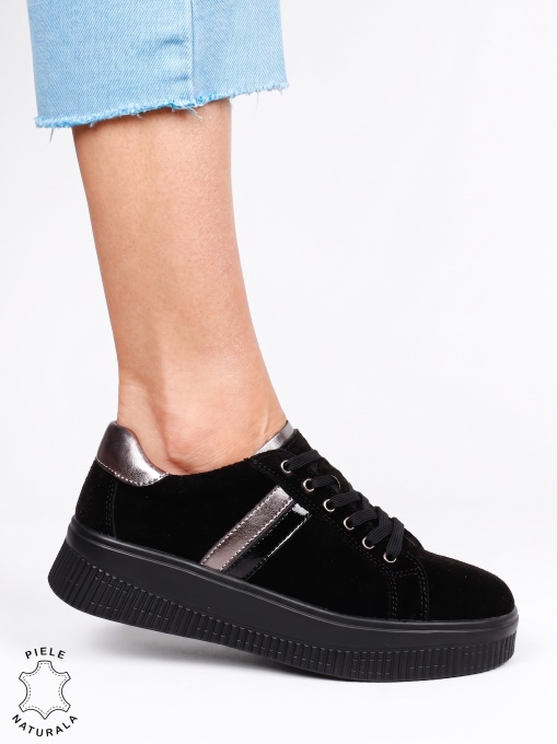 Pantofi casual sport din piele naturală întoarsă LF1811 NEGRU SUEDE - Img 2