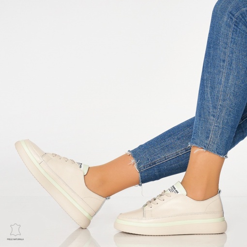 Pantofi casual trendy de dama din piele naturala Multicolor LF0007 Bej - Img 3