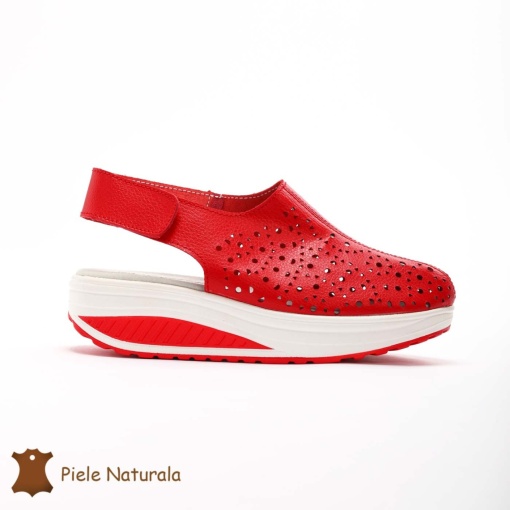 Pantofi Perforati dama din Piele Naturala cu talpa inalta LF0186 ROSU - Img 2
