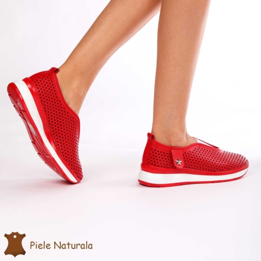 Pantofi Perforati Dama Piele naturală LF0098 ROSU - Img 3