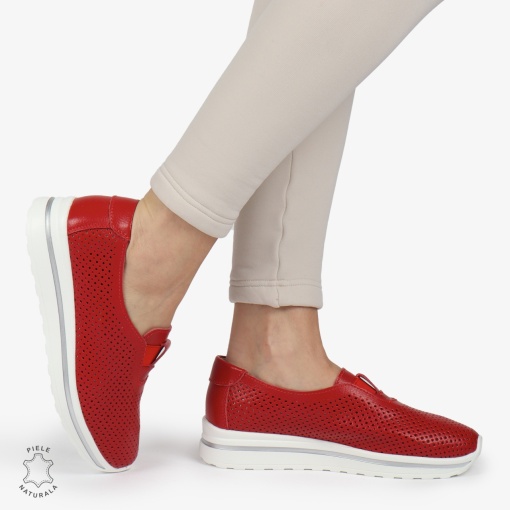 Pantofi Perforati Dama Piele naturală LF0104 ROSU - Img 4