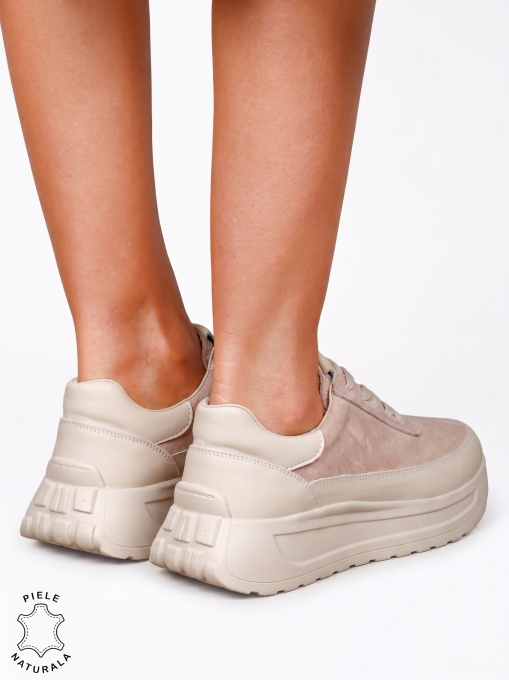 Pantofi sport damă din piele naturală cu finisaje premium LF1814 Bej - Img 3