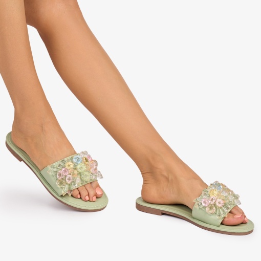 PAPUCI dama din Piele ECOLOGICA cu pietre cristaline colorate LF1081 CULOARE: Verde - Img 3