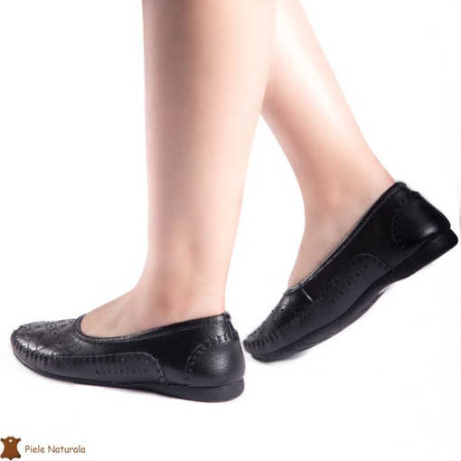 Balerini dama din Piele Naturala cu mici perforatii LF0180 NEGRU - Img 2