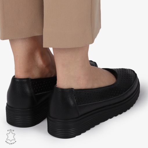 Balerini dama din Piele Naturala cu talpa groasa LF0172 NEGRU - Img 4