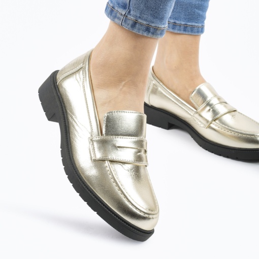 Mocasini DAMA din PIELE ECOLOGICA LF0960 CULOARE: AURIU - Img 2