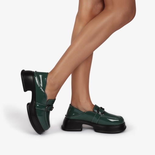 Mocasini dama din Piele Naturala lucioasa LF0843 VERDE INCHIS - Img 3