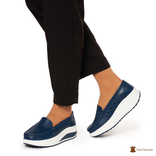 Mocasini Dama Piele Naturala perforati cu talpa groasa LF0079 NAVY - Img 3