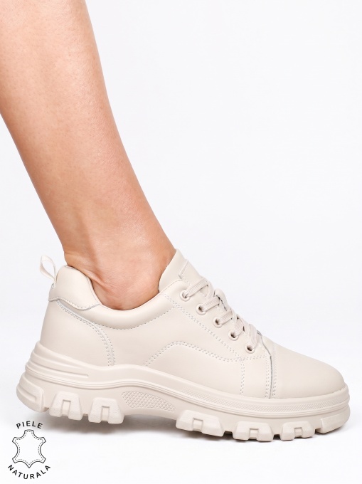 Pantofi casual confortabili din piele naturală LF1818 Bej - Img 2