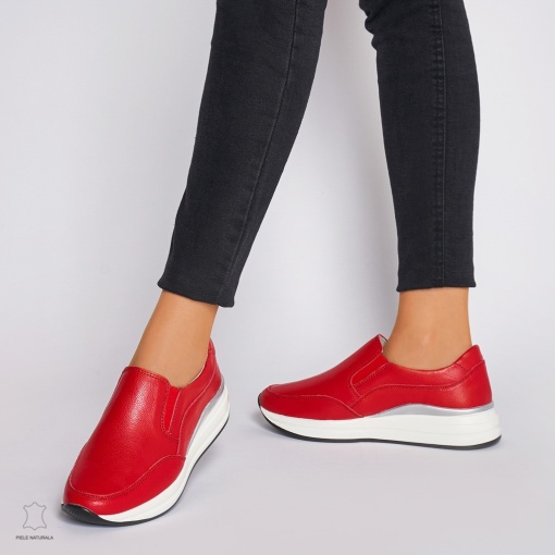Pantofi Casual dama din Piele naturala CU INCHIDERE SLIP-ON LF1235 ROSU - Img 3