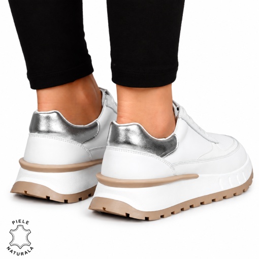 Pantofi Casual DAMA din PIELE Naturala cu model pe talpa LF1524 ALB - Img 3