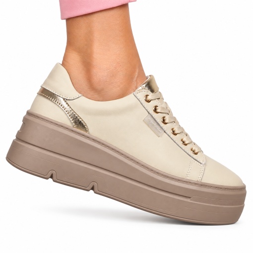 Pantofi CASUAL damă din piele naturală CU SIRET LF1453 BEJ - Img 2
