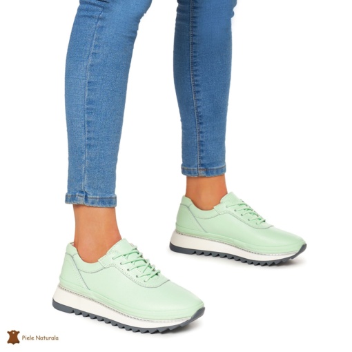 Pantofi Casual dama din Piele naturala cu talpa groasa LF0048 VERDE - Img 3