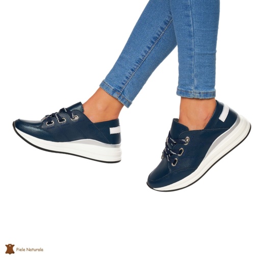 Pantofi Casual dama din Piele naturala LF0049 Bleumarin - Img 3