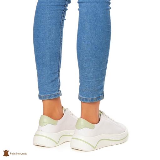 Pantofi Casual dama din Piele Naturala LF0059 ALB CU VERDE - Img 3