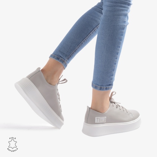 Pantofi Casual dama din Piele Naturala LF0850 GRI - Img 3