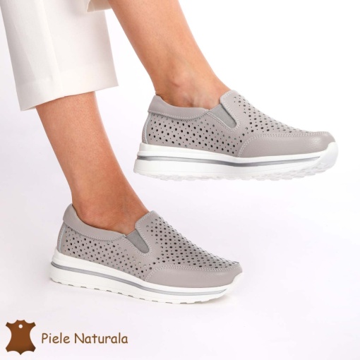 Pantofi Casual dama din Piele naturala LF0860 GRI - Img 3