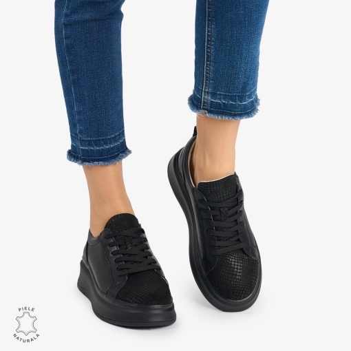 Pantofi Casual DAMA din PIELE Naturala LF0947 CULOARE NEGRU - Img 3