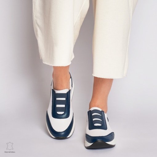 Pantofi Casual dama din Piele naturala LF1233 CU INCHIDERE ELASTIC BLEUMARIN CU ALB - Img 2