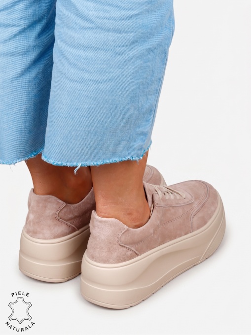 Pantofi casual damă din piele naturală, model sport LF1822 BEJ - Img 3