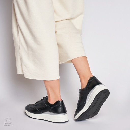 Pantofi Casual dama din Piele naturala Multicolor LF1234 NEGRU - Img 3