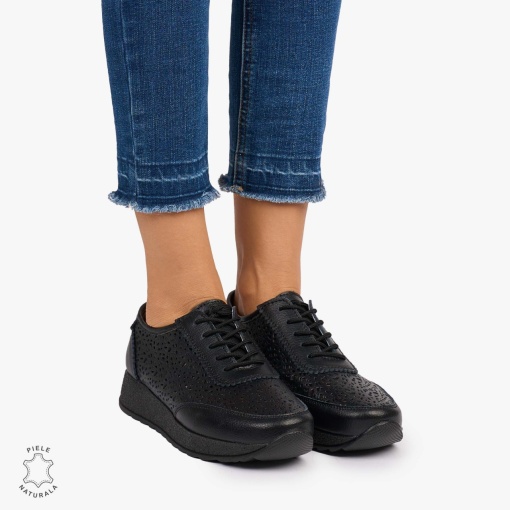 Pantofi casual dama din Piele Naturala Perforati cu model LF0714 NEGRU - Img 2
