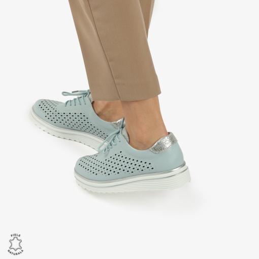 Pantofi Casual dama din piele naturala Perforati LF0782 ALBASTRU - Img 4