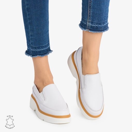 Pantofi Casual DAMA din PIELE Naturala SLIP-ON LF0946 CULOARE: ALB - Img 2