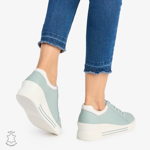 Pantofi casual dama piele naturala cu talpa inalta LF0871 ALBASTRU - Img 3